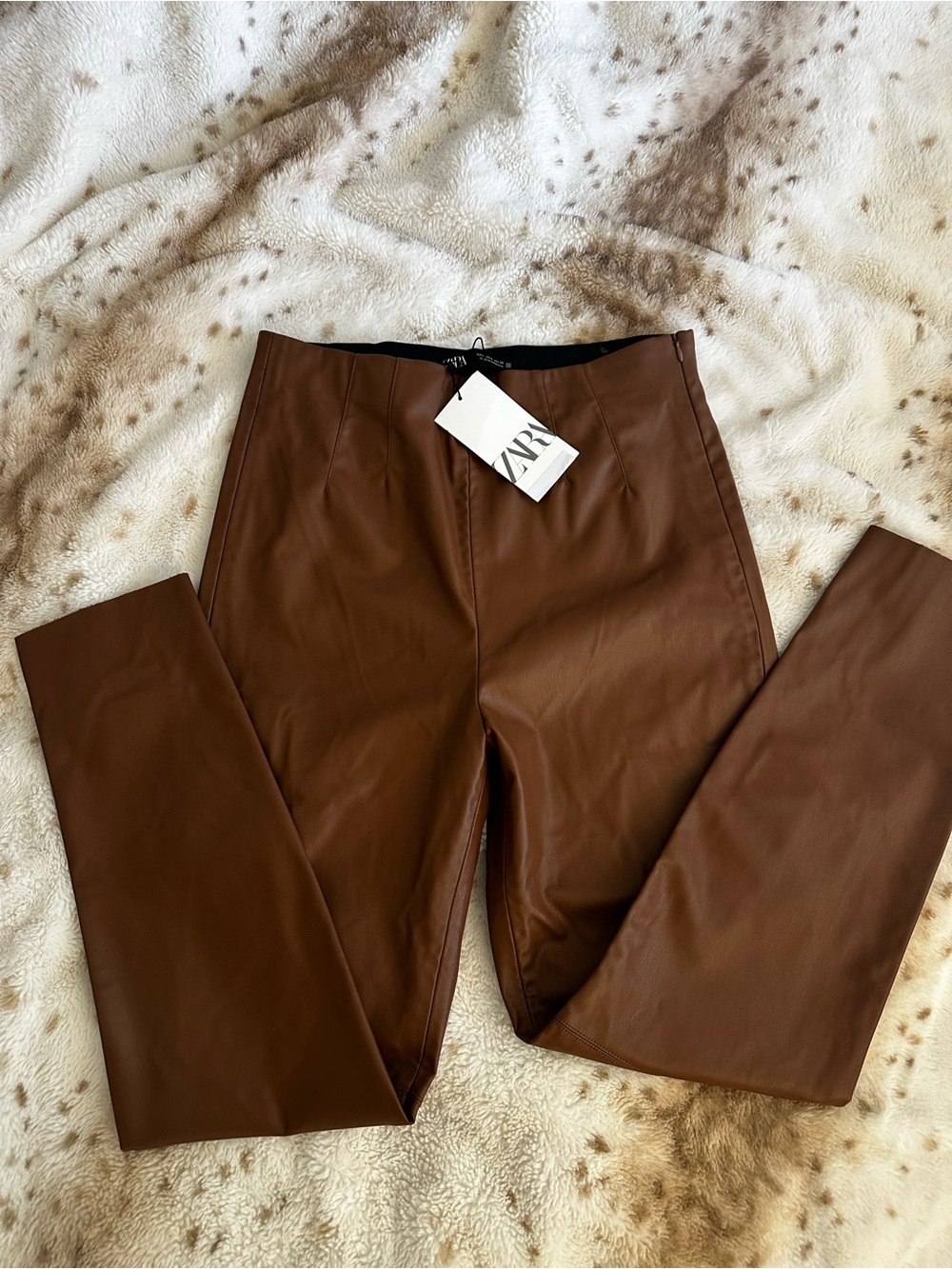 Zara Chestnut Brown Faux Leather Tapered Pants - Picture 4 of 10